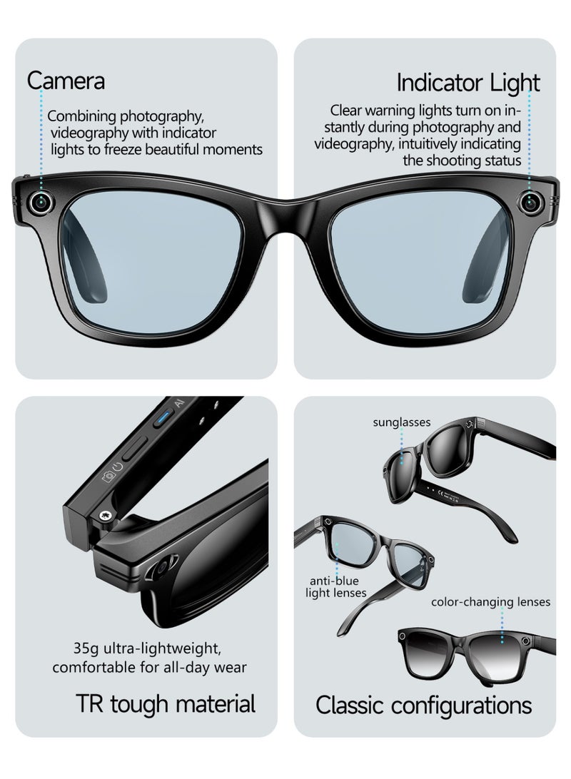 Anti-Shake 800W Pixel W610 Photo Translation AI Conversation Recording Video Music Playback Call Bluetooth Glasses (Sunglasses) - Image 3